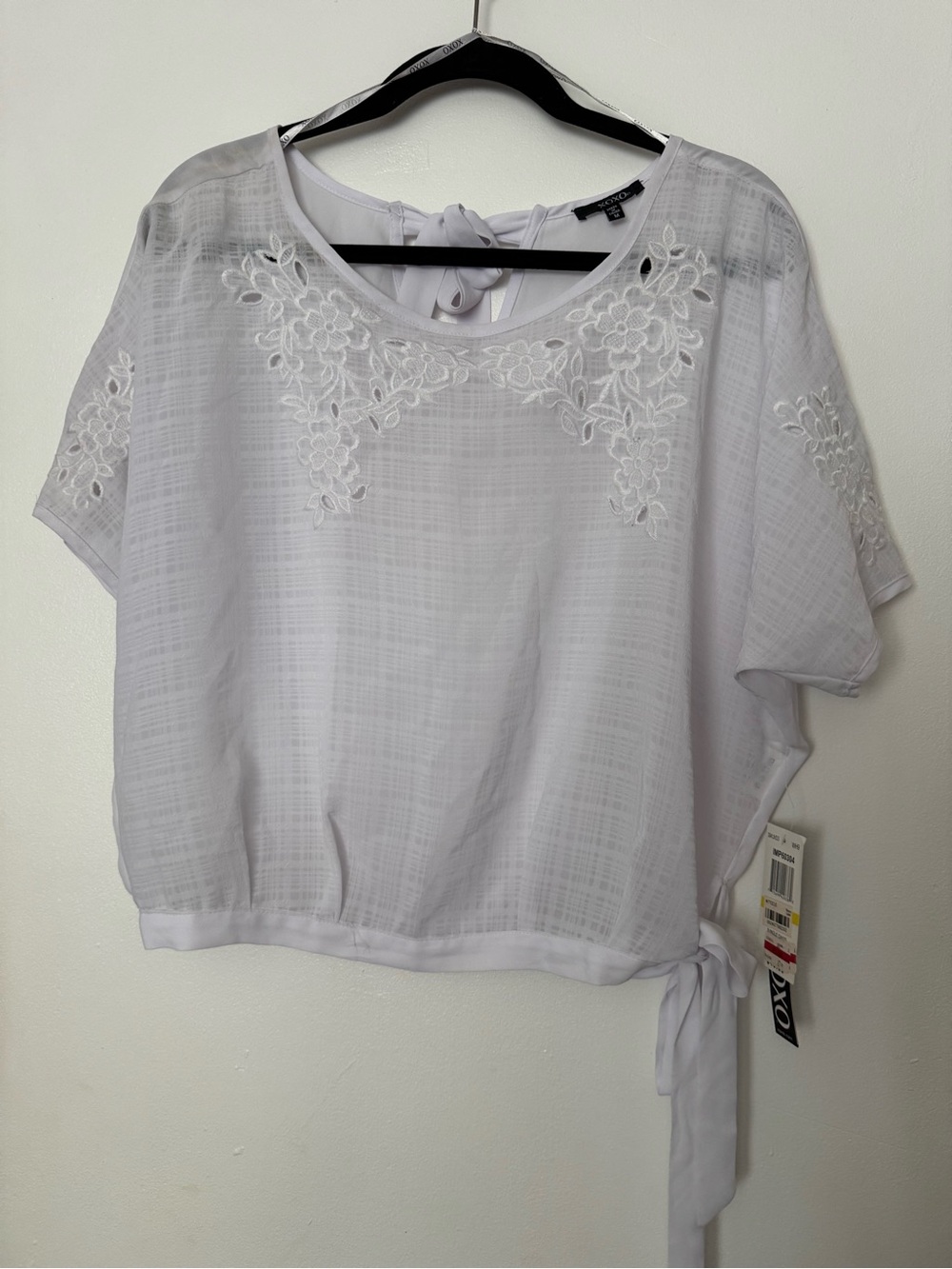 XOXO White Floral Lace Tie-Side Blouse